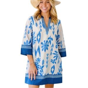 NWT Pinch Miller Contrast Floral Print Mini Tunic Dress - Blue Multi - L